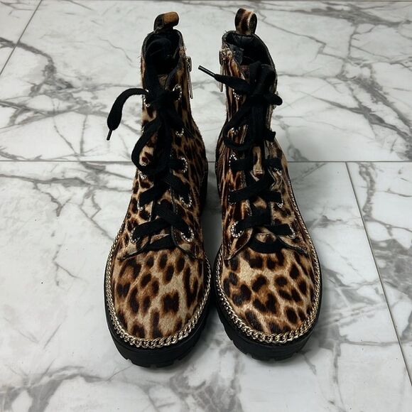 Gianni Bini Leopard Print Calf Hair Lace Up Ankle Boots Size 6.5 - Picture 6 of 10